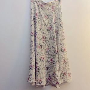100% rayon vintage flare skirt, in cream floral.